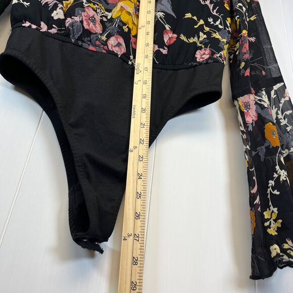 New‎ Band Of Gypsies Black Floral Sheer Long Sleeve Bodysuit Size S Whimsygoth - Picture 10 of 12